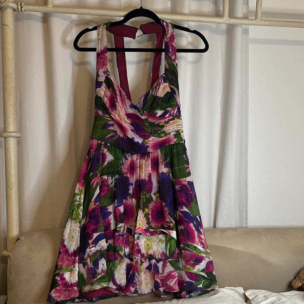 Nicole Miller Purple Pink Halter Backless Sundress